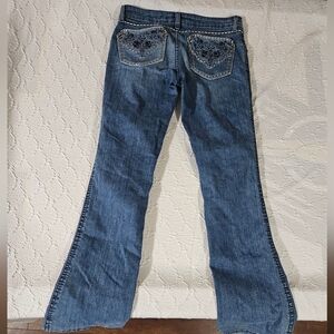 Wrangler Rock 47 Embroidered Back Pocket Bootcut Jeans - Blue Size 12/14